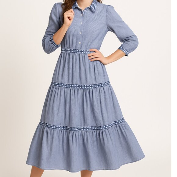 NWT Blue and White Striped Button Dress Size L - Picture 1 of 6